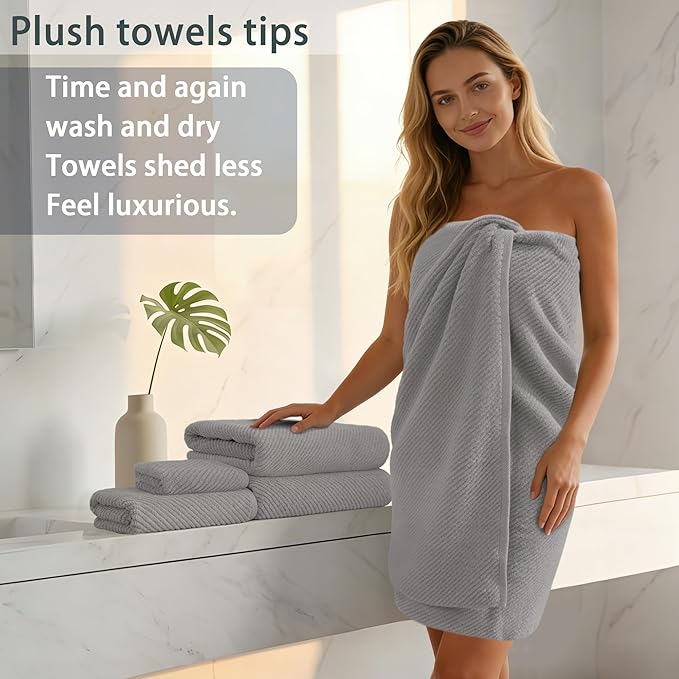 VOOVA & MOVAS Grey Bath Towels, Large 30" x 56" - 100% Cotton | Quick Dry | Light Weight | Thick | Soft | Absorbent, Bath Towels Set for Bathroom, Luxury Shower Towel, Towel Gift Set, Gray