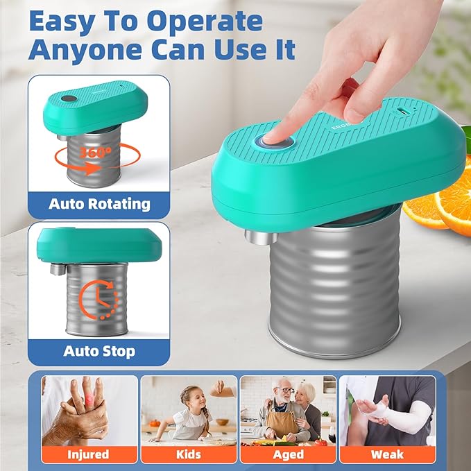 Auto Electric Can Opener, Rechargeable Can Openers for Seniors & Arthritis, One-Touch Automatic Can Opener, Hands-Free, Smooth Edge, Compact, Cordless, Food-Safe Kitchen Gadgets