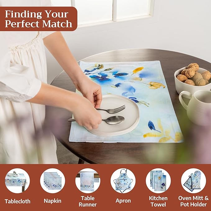 Maison d' Hermine Placemats Set of 4 100% Cotton Washable Cloth Place Mats Reusable Table Mats for Kitchen Dining Party Wedding Gifts for Mothers Day Spring/Summer (Lazy Summer Days, 13" x 19")