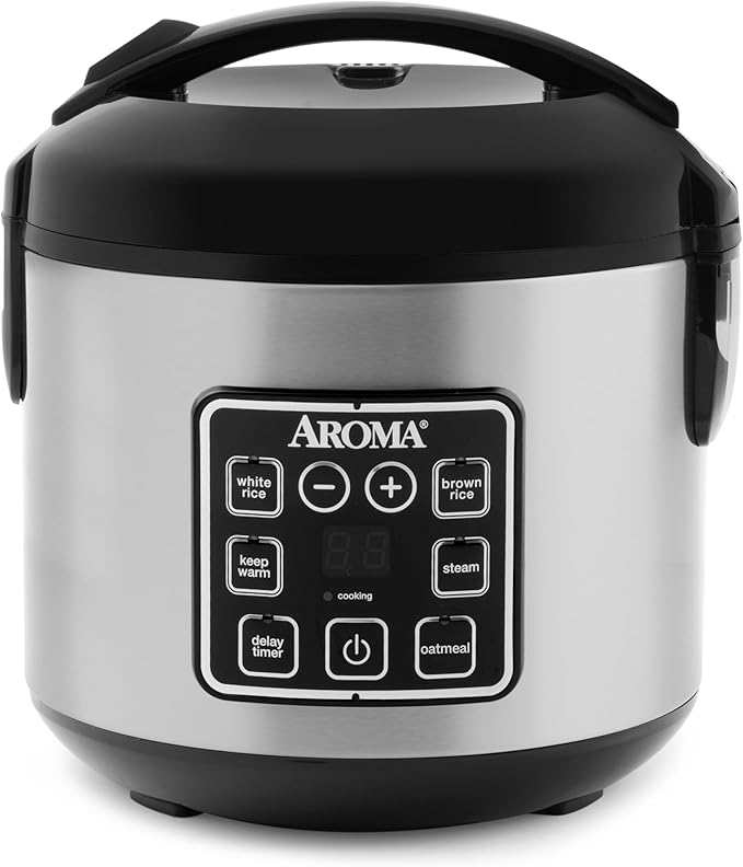 AROMA® 8-Cup (Cooked) / 2 Qt. Digital Rice & Grain Multicooker, Durable Nonstick Inner Pot, Oatmeal, Steam, White & Brown Rice, Keep Warm