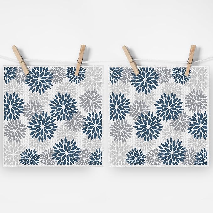Artoid Mode Aqua Dahlia Floral Kitchen Dish Cloths, 12x12 Inch Quick Dry Microfiber Dishcloths for Kitchen Premium Dish Rags Set of 2