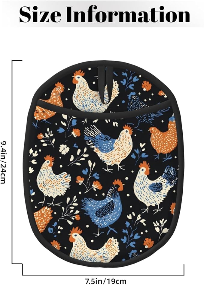 Chicken Silicone Pot Holders Set of 2, Heat Resistant up to 500°F, Non-Slip Kitchen Hot Pads with Pocket and Soft Quilted Cotton Lining for Baking, Cooking and Hot Pots
