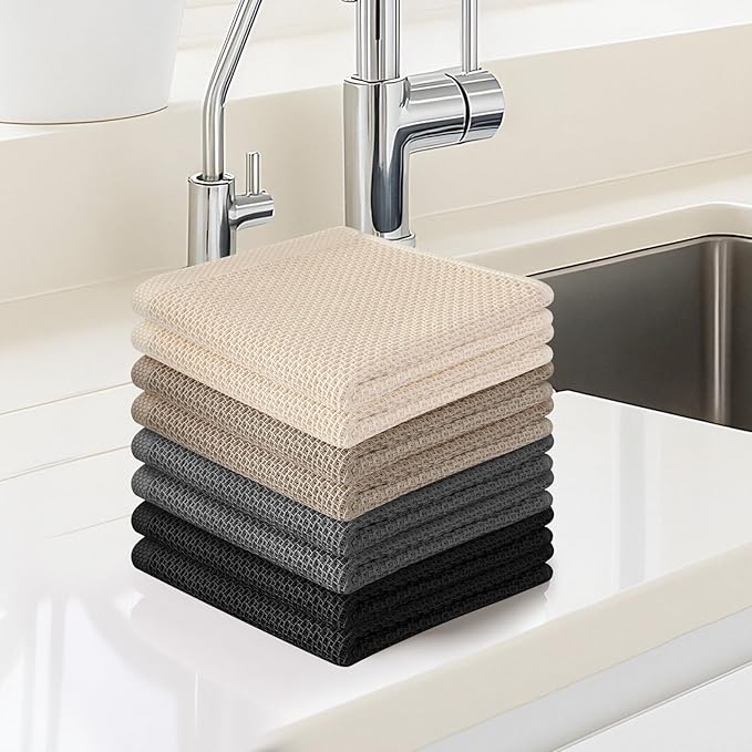 100% Cotton Waffle Weave Kitchen Towels, 8 Pack Dish Cloths for Washing Dishes, Ultra Soft Absorbent Dish Towels, Quick Drying Kitchen Rags, 12x12 Inches, Mixed Color
