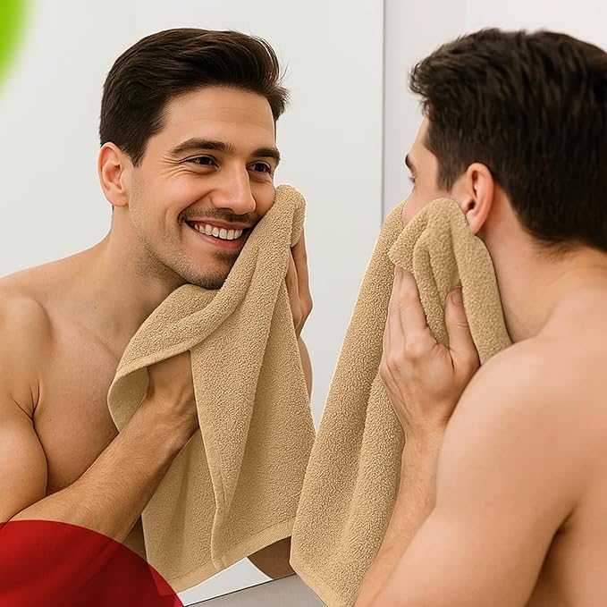 RIVERSIDE 6 Pack Premium Hand Towels Set, 16x28 inches, 100% Ring Spun Cotton, 600 GSM, Soft, Quick Dry and Highly Absorbent, Towels for Bathroom, Kitchen, Gym, Spa - Tan