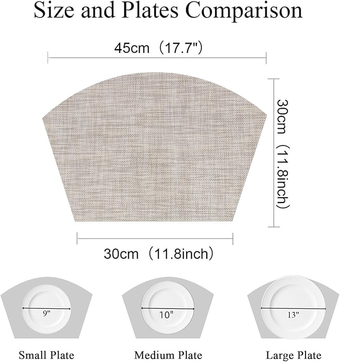 SHACOS Wedge Placemats Set of 8 Woven Vinyl Placemats for Round Curved Table Place Mats Wipe Clean Non Slip Table Mats, Beige White Black