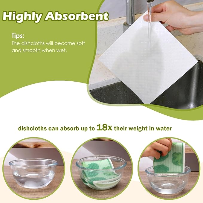 6 Packs Swedish Paper Cloths for Kitchen, Reusable Paper Towels Washable Dish Rags, Highly Absorbent Kitchen Towels Quick Drying Swedish Sponge Cleaning Dish Cloths (Vegetables)