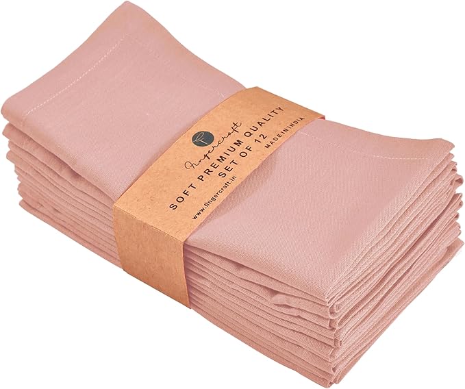 FINGERCRAFT Dinner Cloth Napkins, Cotton Linen Blend Mitered Corner Napkins Cloth 12 Pack Natural Premium Quality for Every Day Use, Parties, Easter, Thanksgiving, Weddings, 18x18 inch Blush Pink