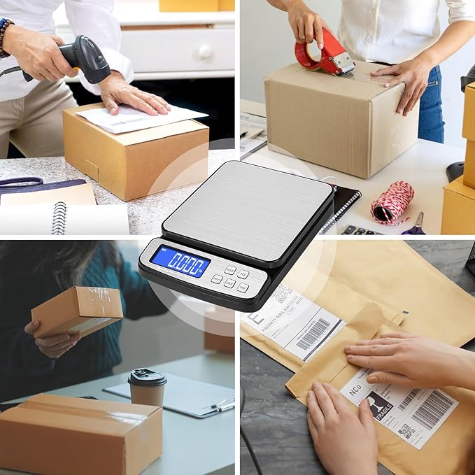 Fuzion Digital Shipping Postal Scale - 88lb x 0.1oz, Stainless Steel Platform, 5 Units, Hold/Tare/PCS Counting, Easy Calibration, Large LCD, Scale for Packages, All-in-1 Shipping Scale