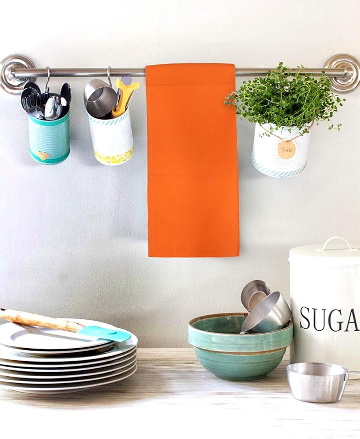 Urban Villa Kitchen Towels 100% Cotton Dish Towels for Kitchen(Set of 6) 20”x30” Dish Cloths Highly Absorbent Kitchen Linen Set with Hanging Loop Perfect for Drying Dishes Cleaning Hand Towels –Coral