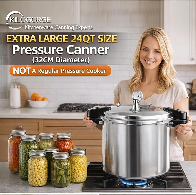 24 qt Pressure Canner,Canning Pressure Cooker with Gauge,14.5PSI,Large Capacity Aluminum Pressure Canners for Compatibility Gas and Induction Cooktops