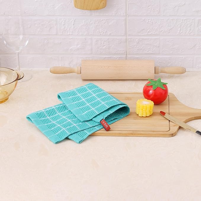 Homaxy 100% Cotton Dish Cloths, 6 Pack-12 X 12 Inches, Check Design Waffle Weave Dish Rags for Washing Dishes, Ultra Absorbent and Fast Drying Dishcloths, Aqua
