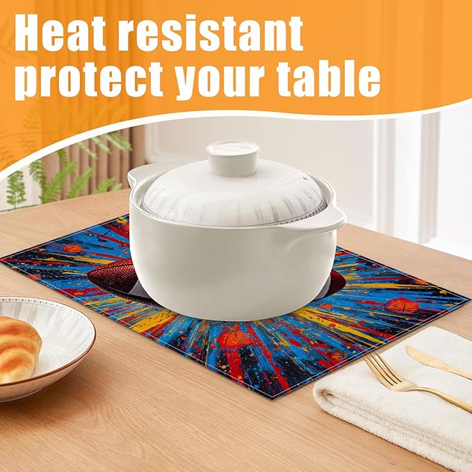 Colorful American Football Placemats Set of 6,12 x 18 Inch Table Mats Washable Heat Resistant Linen Fabric Rectangle Place Mat for Party Home Kitchen Dining