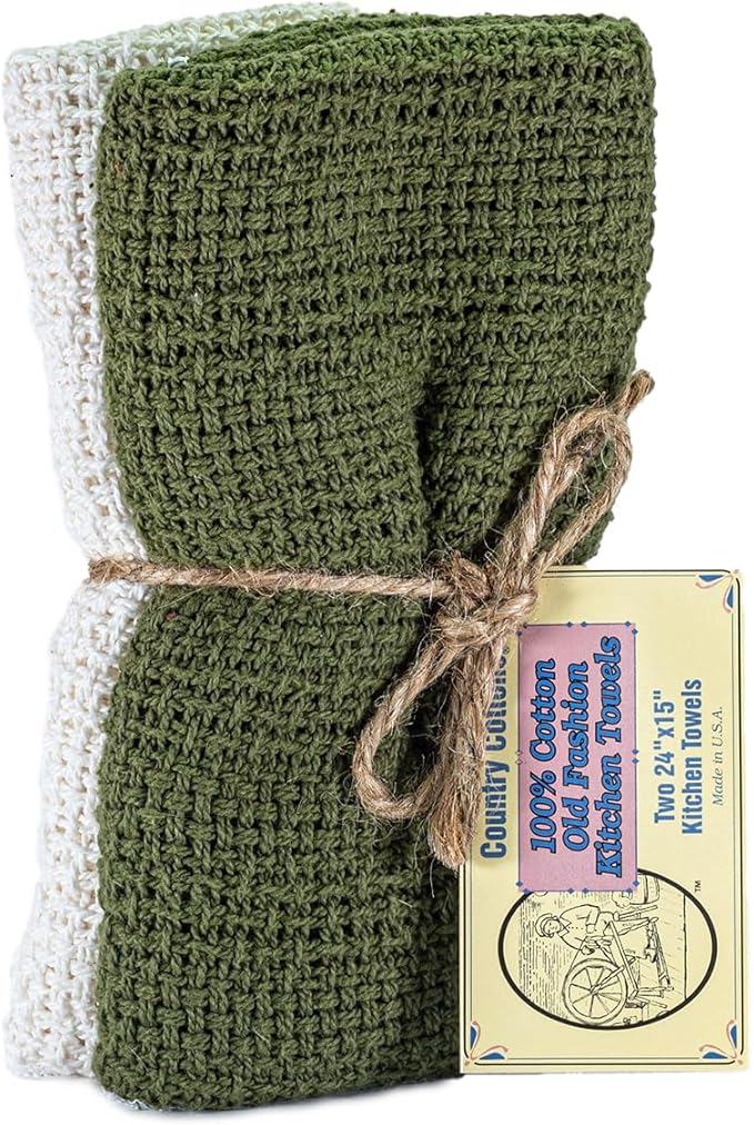 Old Fashion 100% Cotton Kitchen Towels - Set of 2-24"x15" (Sage Green/Natural)