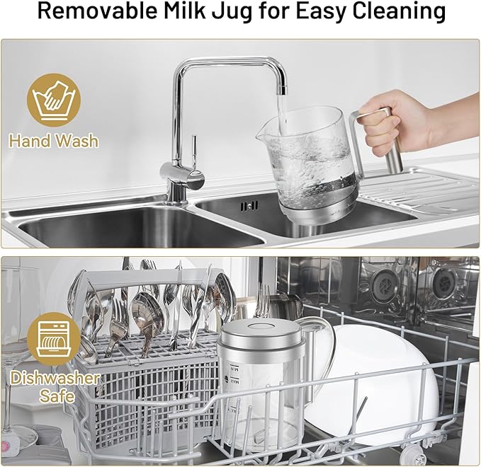Secura Detachable Milk Frother and Steamer, 17oz Electric Milk Warmer 4-in-1 Hot/Cold Foam Maker, Teflon-Free and Non-Stick Coating-Free Glass Milk Jug, Dishwasher Safe for Latte, Hot Chocolate (Red)