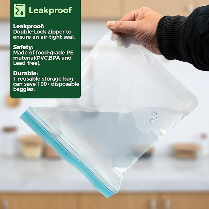 SPLF 8 Pack Reusable Gallon Freezer Bags Dishwasher Microwave Safe, 1 Gallon BPA Free Leakproof Food Storage Bags, Silicone Free Containers for Meal Prep, Fridge Kitchen Organization