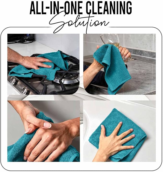 RIVERSIDE Pack of 12 Washcloths, 12 x 12 Inches, 100% Cotton, Premium Flannel Face Cloths, Highly Absorbent & Soft Feel Fingertip Towels (Teal, 12 Pack)