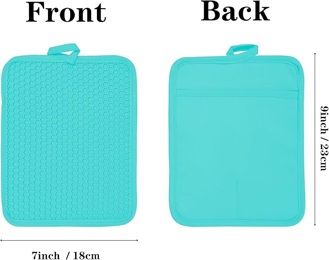 Oven Pot Holder with Pocket Cotton Heat Resistant Coaster Potholder Kitchen Hot Pad Oven Mitts for Cooking and Baking Square 7"x9" (Aqua, Silicone)