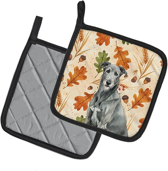 Caroline's Treasures Gray Irish Wolfhound Heirloom Fall Pair of Pot Holders Pair 7.5x7.5 Quilted Insulated Hot Pads Decorative Kitchen Gift Made in USA