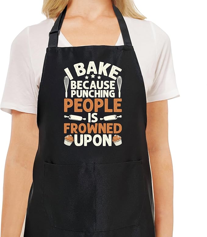 Black Baking Aprons for Women, Adjustable Cooking Baking Kitchen Aprons for Mom Chef with Pockets