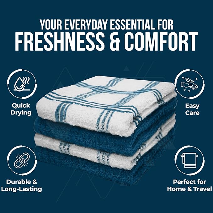 DAN RIVER Premium Dish Cloth 100% Cotton 12 X 12 Inches |Pack of 8|-Ultra Soft Tea Towels-Highly Absorbent Kitchen Rags-Terry Dishcloth for Kitchen and Household Cleaning |Blue Opal|