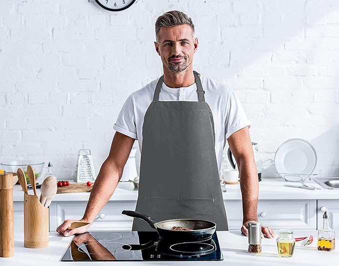 Utopia Kitchen 2 Pack Bib Apron, Adjustable with 2 Pockets, Water and Oil Resistant, Cooking Kitchen Chef Apron for Women Men