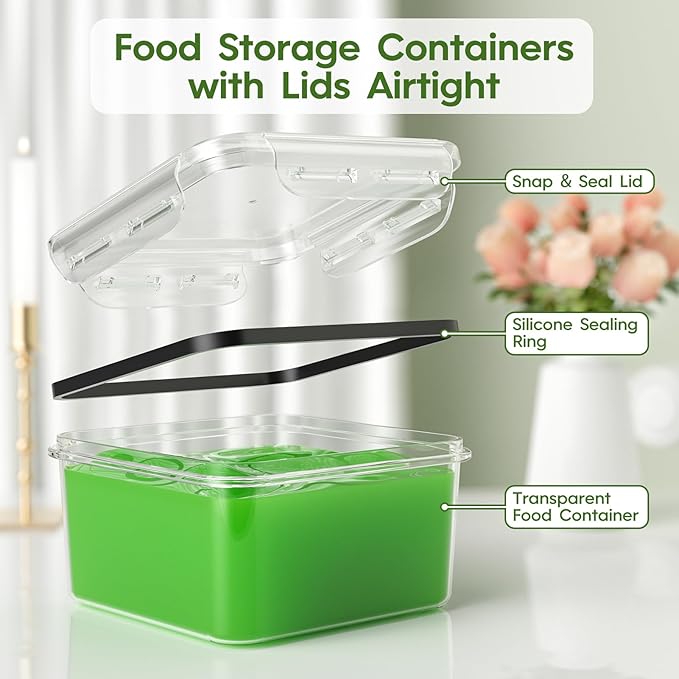 KEMETHY 54-Piece Food Storage Containers with Lids(27 Containers & 27 Lids), Plastic Food Containers for Pantry & Kitchen Storage and Organization, BPA-Free, Leak Proof, Reusable with Labels & Pen