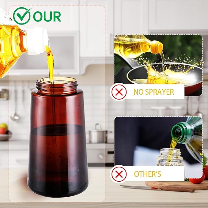 LAKUMIQI 2 in 1 Oil Sprayer for Cooking, 16oz Olive Oil Dispenser Bottle for Kitchen, Food Grade Light-Blocking Leak Proof Glass Spray Bottle for Salad, Air Fryer, BBQ