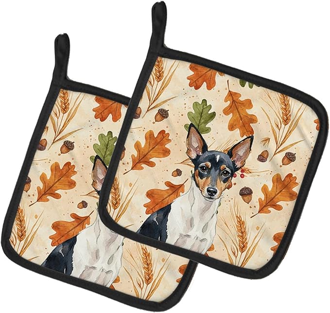 Caroline's Treasures Toy Fox Terrier Heirloom Fall Pair of Pot Holders Pair 7.5x7.5 Quilted Insulated Hot Pads Decorative Kitchen Gift Made in USA