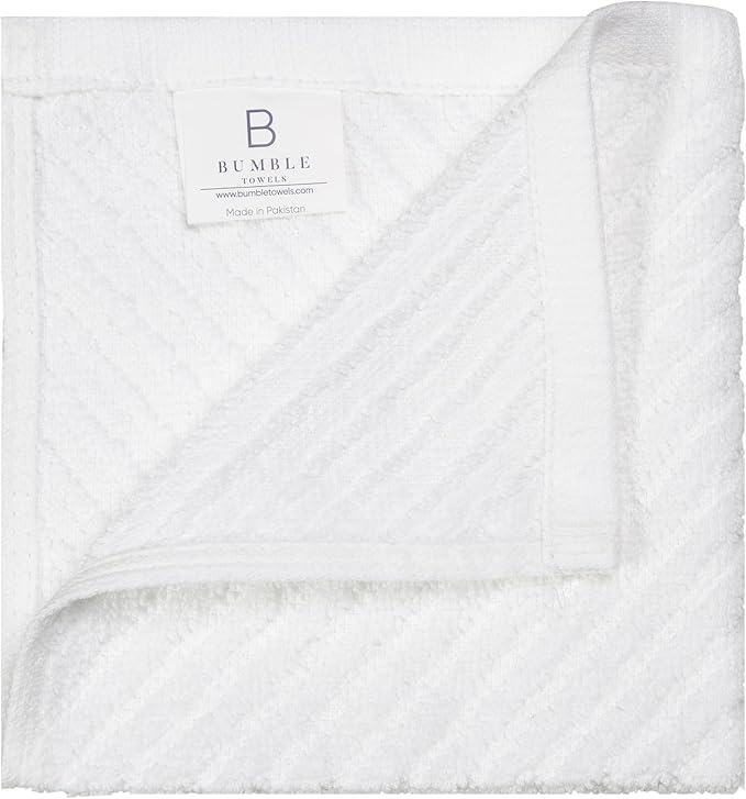 Bumble Towels Premium Kitchen Dish Cloths (12" x 12") | 8 Pack | Diagonal Deluxe Dish Cloth | High Absorbent Tea Towels Set | White