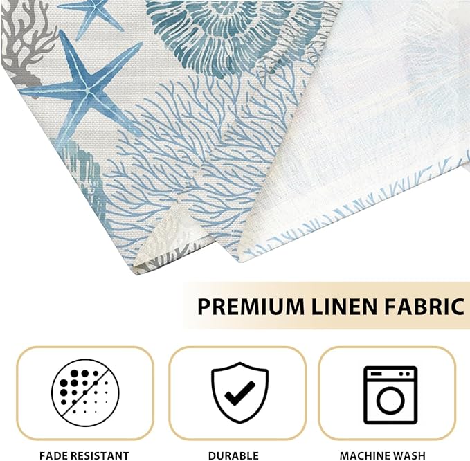 Nautical Placemats Set of 4, Starfish Beach Theme Ocean Seashell Washable Non-Slip Heat Resistant 12×18 Inch Coastal Summer Place Mats Decorative Linen Fabric Table Mats for Home Party Kitchen Dining