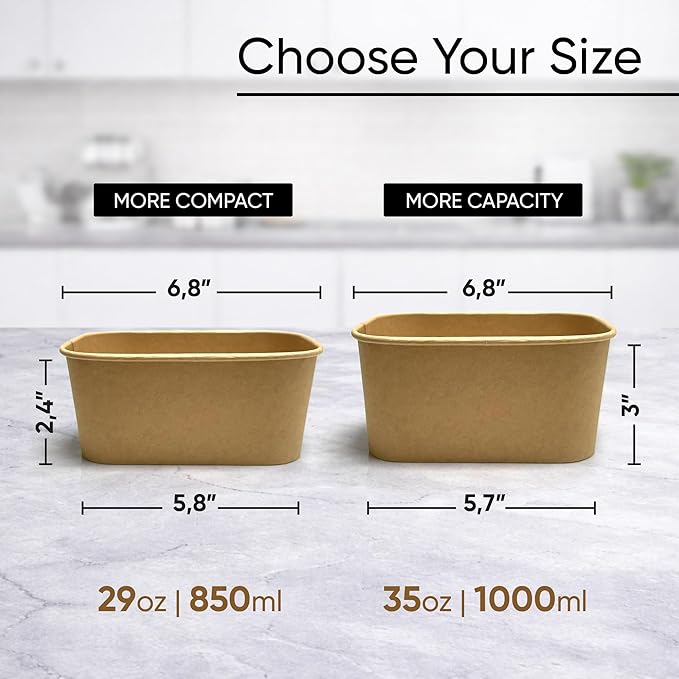 Leafiew 50 Pack 35Oz Disposable Meal Prep Containers With Lids - Microwave and Freezer Safe Kraft Paper Bowls with Lids and Forks - Disposable Food Containers - To Go Bowls for Food Prep and Salad
