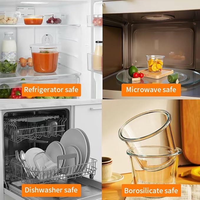 H.JSS WDJS 3Cup Round Glass Food Storage Containers with Airtight lids, 23oz Glass Meal Prep Containers, Heat-Resistant BPA-Free for Soup Leftover, Microwave, Dishwasher and Fridge Safe (white-4Pack)