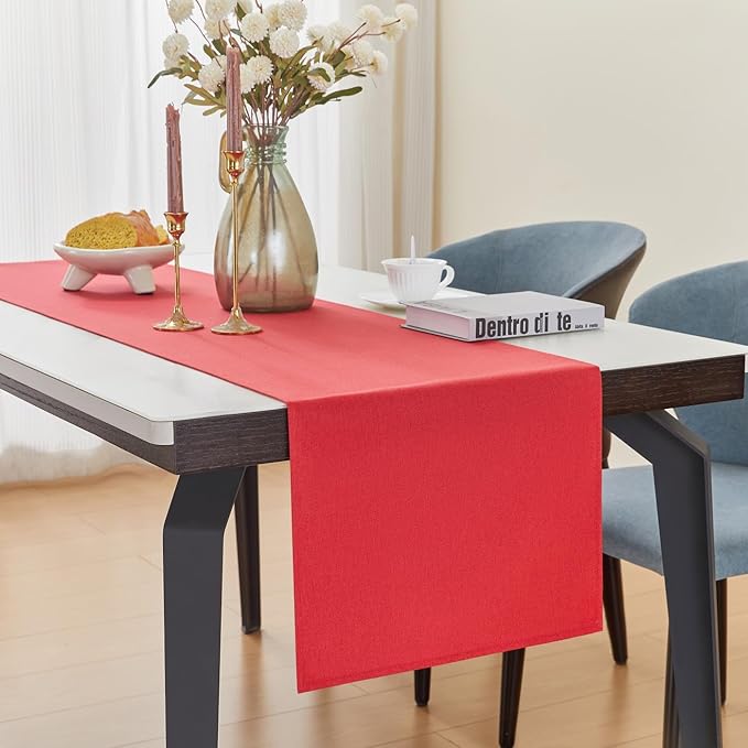 YATOJUZI Red Table Runner Seasonal Kitchen Dining Coffee Table Decoration 55 Inches Long Waterproof Farmhouse Rustic Christmas Red Table Runner Home Wedding Party Decor 16x55Inch