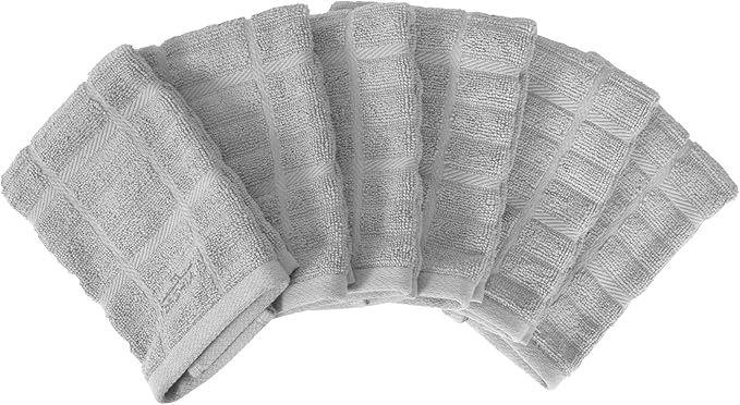All-Clad Premium Solid Dish Cloth Set: Highly Absorbent, Super Soft - 100% Turkish Cotton Terry Looped, 13"x14" Dish Towels for Cleaning & Drying Dishes, Pans, Glassware, or Counters, 6-Pack, Titanium