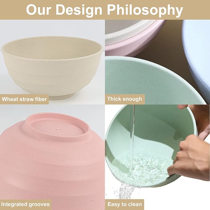 Wrova Wheat Straw Bowls Set 60 OZ Unbreakable Large Cereal Bowls Set of 6 Microwave and Dishwasher Safe Bowls Big Bowls for Dorm and Apartment BPA Free Soup Bowl for Serving Oatmeal and Salad Etc…