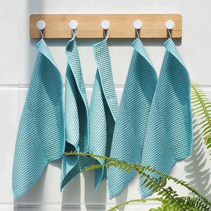 8 Pack Waffle Weave Microfiber Towels,Premium 3D Mesh Waffle Weave Quick Drying Towel for Car Detailing,All-Purpose Streakless Microfiber Cleaning Cloth Kitchen Dish Rags,12 x 12 Inches,Blue