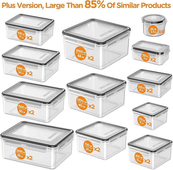 HOMETALL 52 Piece Airtight Food Storage Containers Set with Lids (26 Containers & 26 Lids),100% Leakproof Plastic Meal Prep Container Reusable, BPA Free Kitchen and Pantry Organization - Labels & Pen