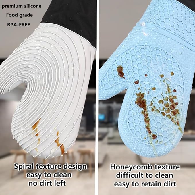 Silicone Oven Mitts-13.6 in Extended Oven Mitts Heat Resistant 500F, Oven Gloves with Soft Liner Good Grippy BPA-Free Easy to Clean Flexible-Oven Mits Set for Cooking Baking Grilling BBQ