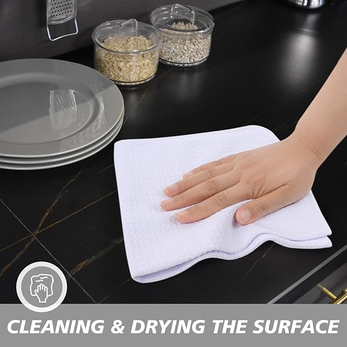 SINLAND Microfiber Kitchen Towel Premium Sublimation Blank Towels Fast Drying Tea Towel Polyester Dish Towels for Drying Dishes 16 Inch X 16 Inch 10 Pack White