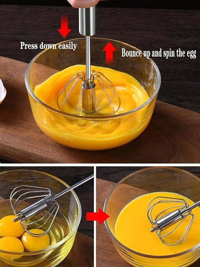 Import Unk 1 Stainless Steel Whizzy Whisk, Semi Automatic Whisk Egg Whisks Mixer for Stirring, Blending, Whisking, & Beating Blender, Hand Push Mixer (10 inches)