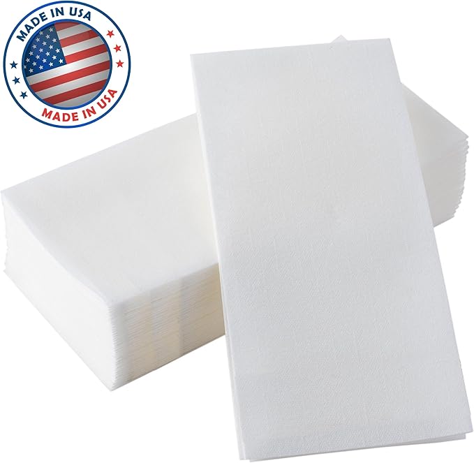 50-Pack BloominGoods Disposable Bathroom Napkins | 12" x 17" Single-Use Classic Lite Linen-Feel Guest Towels, Made in USA | Cloth-Like Hand Towels, White