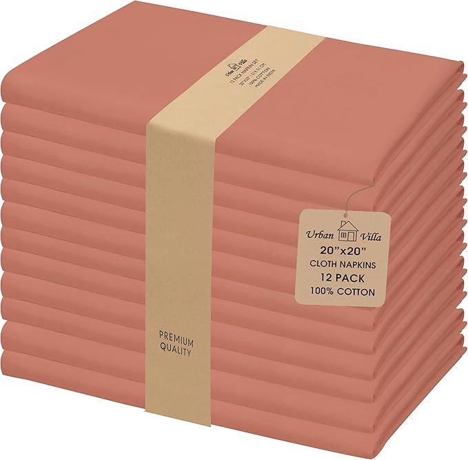Urban Villa Cloth Napkins Set of 12 20x20 Inches 100% Cotton Napkins Cloth Washable Durable Reusable Absorbent Table Dinner Napkins Cloth for Thanksgiving Hotel Lunch Restaurant Parties – Rust Slub