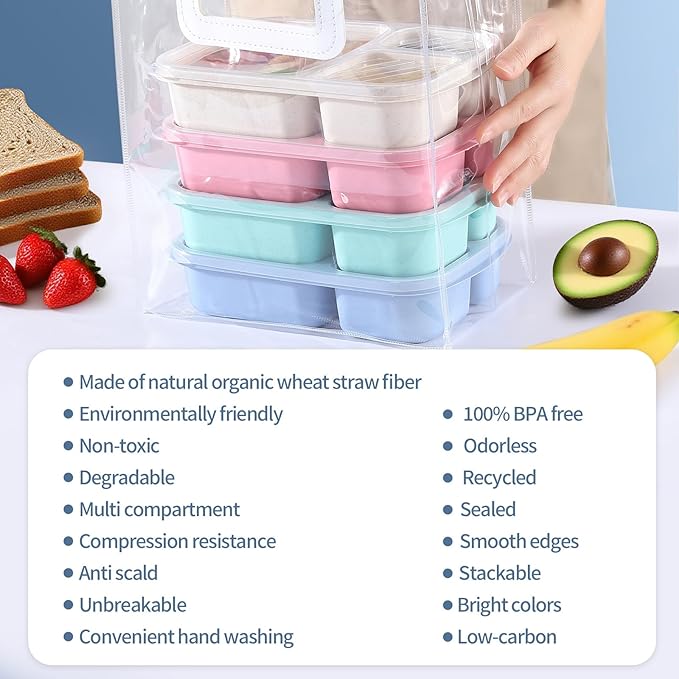 Bento Box Lunch Container for Adults & Kids, Leak-Proof Lunch Box with Compartments, BPA-Free Food Grade, Microwave Dishwasher Safe, Reusable Meal Prep Container for Work, School, Picnic, Travel