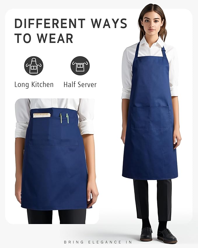 Syntus Apron for Men Women, Adjustable Cooking Kitchen Chef Aprons with 2 Pockets, Cotton/Polycotton/Polyester