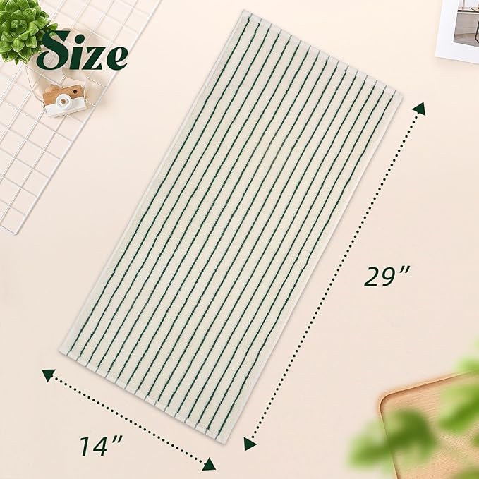 Jacquotha Green Striped Hand Towels for Kitchen, Vintage Bathroom Decor, Natural Cotton Tea Towel, 14” x 29”