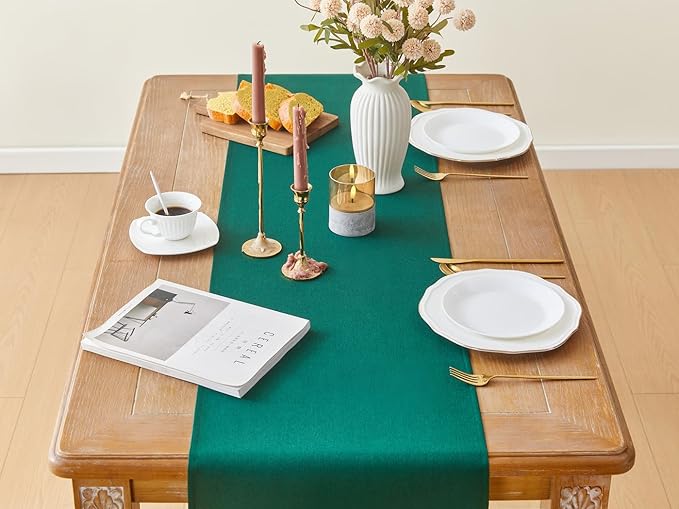 YATOJUZI Green Table Runner Seasonal Kitchen Dining Coffee Table Decoration 55 Inches Long Waterproof Farmhouse Rustic Christmas Green Table Runner Home Wedding Party Decor 16x55Inch