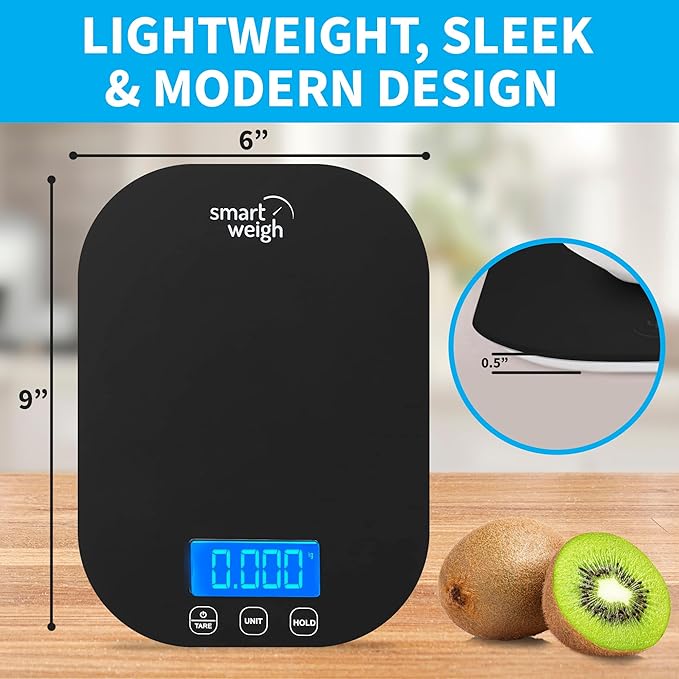 Smart Weigh Black Digital Kitchen Scale for Cooking, Weight Loss, Calorie Tracking, Baking, Food Portion Control, and Meal Prep - Accurate Measurements in Grams and Ounces