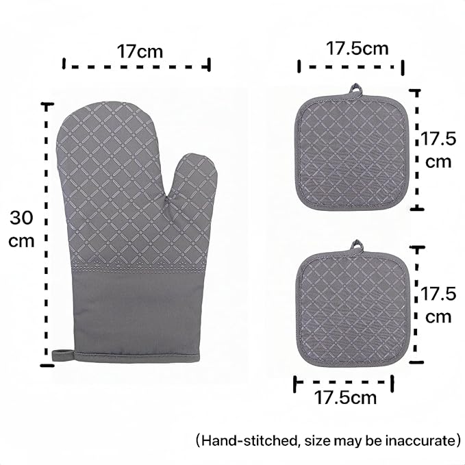 Oven Mitts and Pan Racks 4-Piece Set, Extended Kitchen Oven Mitts and Pan Racks, Heat Resistant 500 °F, Silicone Non-Slip Surface for Baking and Cooking (Grey)