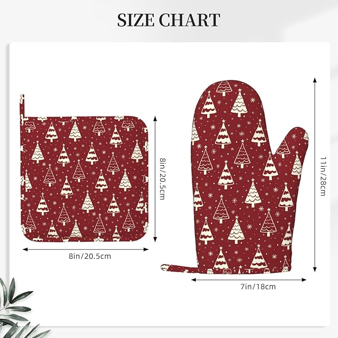 Christmas Oven Mitts and Pot Holders Set, 4pcs Silicone Christmas Tree Oven Glove for Kitchen Heat Resistant Snowflake Oven Mitts and Potholders Non-Slip for Cooking