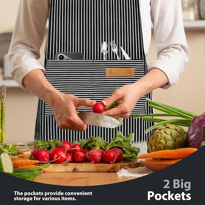 VALOME 2 Pack Kitchen Aprons, Apron for Cooking with 2 Pockets, Unisex Adjustable Neck Strap Chef Aprons for Men Women